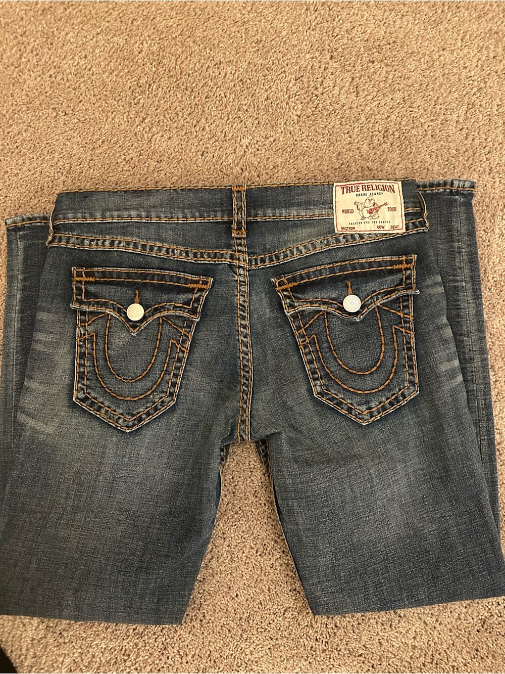 True Religion Men’s Blue Denim Jeans - Classic Pocket Stitch